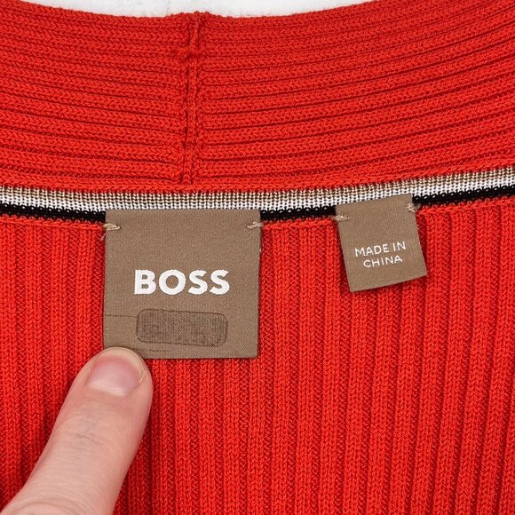Boss by Hugo Boss Famelina Ribbed Cutout Bodycon Dress Thick Knit Size XS Orange - Picture 11 of 15